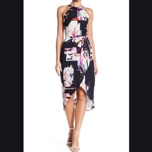 NWT A.B.S. Collection Colorful abstract high/low halter top Midi Dress NEW